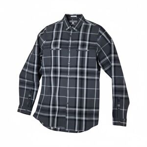 Express Men’s Fitted Plaid Button-Down Shirt Gray Black Size Large